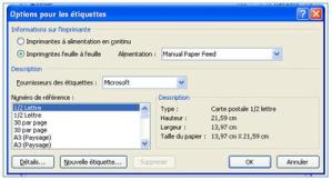 Choix des étiquettes